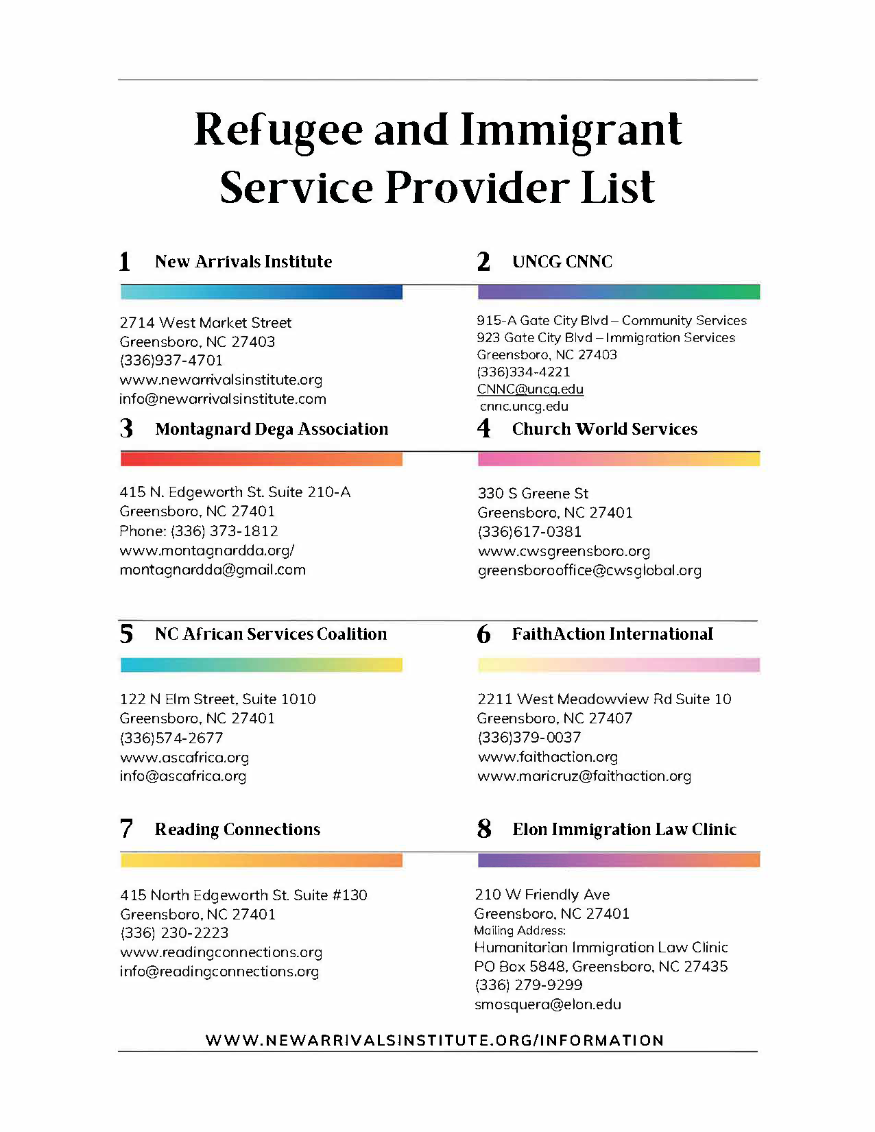 Greensboro Refugee and Immigrant Service Provider List